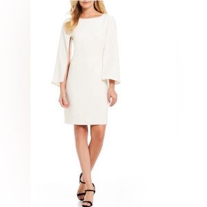 H Halston Cape Sleeve Winter White Sheath Dress